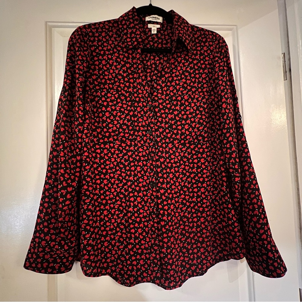 Express Slim Fit Red Petal Print Portofino Shirt